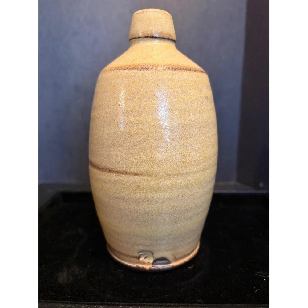 Antique Pottery Bud Vase Tan Glazed Stoneware Textured Base 6.25